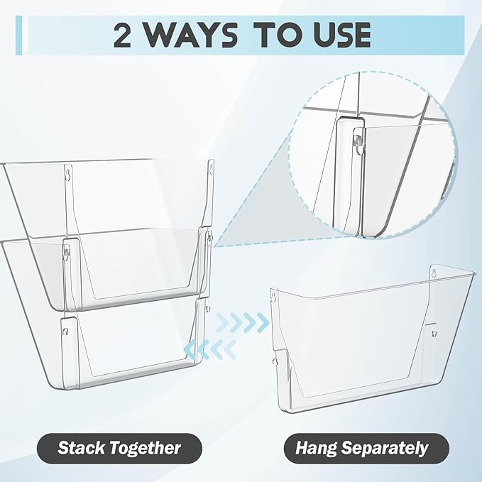 Clear Acrylic Single Pocket, Plastic Hanging Wall Mount File Holder for Office Home (Clear, 6 Pack)