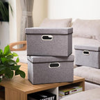 PRANDOM Foldable Storage Boxes with Lids [1-Pack] Linen Fabric Collapsible Storage Bins Organizer Containers Baskets Cube with Cover for Home Bedroom Closet Office Nursery (14.9x9.8x9.8)