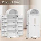 65" H Arched Kitchen Pantry Cabinet, Modern Farmhouse Storage Cupboard with Adjustable Shelves, White Freestanding Wood Cabinet for Kitchen, Living Room, Dining Room