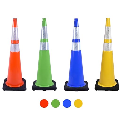 6 Pack 36 Inch Yellow Heavy Duty Traffic Cones Black Base Stable, Professional Use for Highway Safety, Parking Management, Work Zones (6, Yellow, 36 Inch)