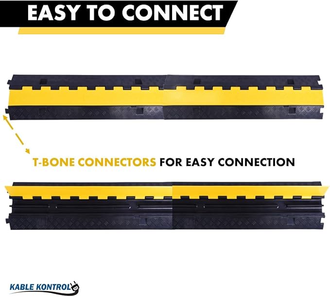 Kable Kontrol Atlas Heavy Duty Cable Protector Ramp - 2 Channel - 1 Pc - 40” Long Black & Yellow - 24,000 Lbs Capacity - Rubber Speed Bump Wire Protector Cord Cover - CP9987