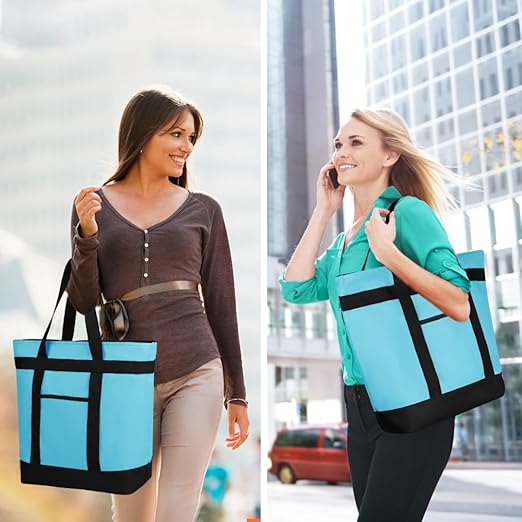 2Pk Insulated Reusable Tote Bag for Grocery Shopping for Women/Men, Pizza/Food Delivery Bag to Keep Food Cold/Hot for Professional Catering, Cooler bags for Travel/Beach/Picnic, Blue