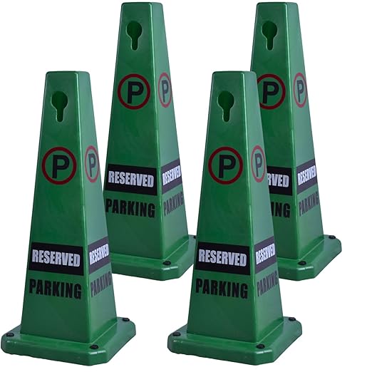 BESEA 4Pack No Parking Cone Green Caution 4 Sided No Parking Cone Reserved Parking