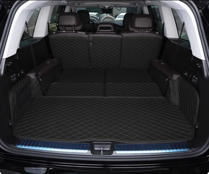 Full Coverage Trunk Liner for Mercedes GLS Class 2+3+2 Seater 2020-2025(with Vent on Left Side of Trunk) Rear Cargo Mat+Backrest Mat+Both Sides Panel Trunk Cover(Black w/Black Stitching)
