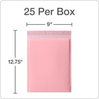 Quality Park Bubble Mailers, 8.25 x 11, Light Pink Poly Mailers, Padded Envelopes, Shipping Bags, Water Resistant, Self Seal, 25 Per Box (QUA85908)