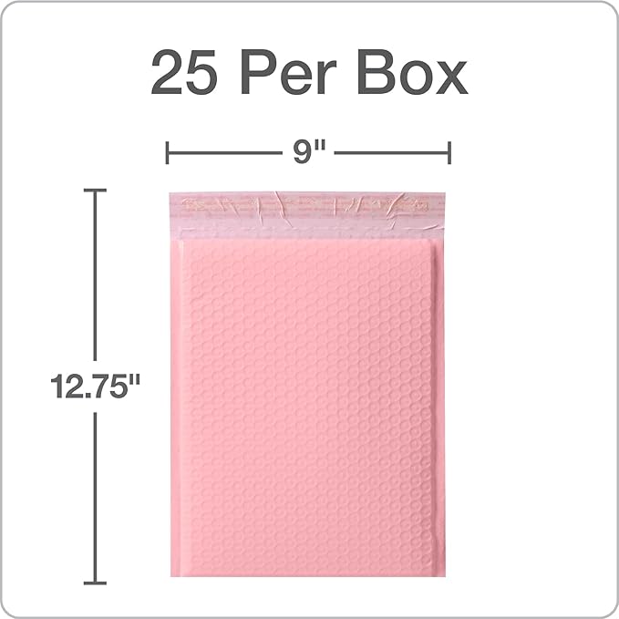 Quality Park Bubble Mailers, 8.25 x 11, Light Pink Poly Mailers, Padded Envelopes, Shipping Bags, Water Resistant, Self Seal, 25 Per Box (QUA85908)
