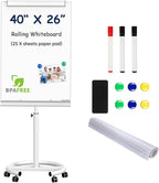 TSJ OFFICE Mobile Standing Whiteboard - 40 x 26 Inches Dry Erase Magnetic White Board with Stand Flipchart Easel Height Adjustable