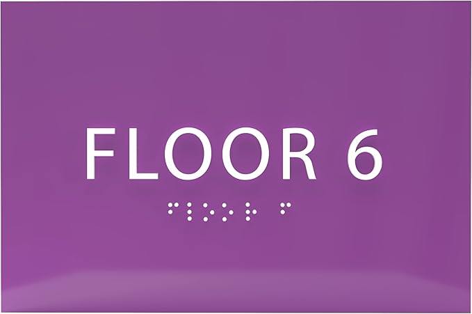 6" X4" Floor 6 Sign - ADA Compliant Tactile Graphics Grade 2 Braille Text | Wall Mount Plastic Directional Assistance, Floor Number Sign for Office, Schools, Hospitals, Apartments