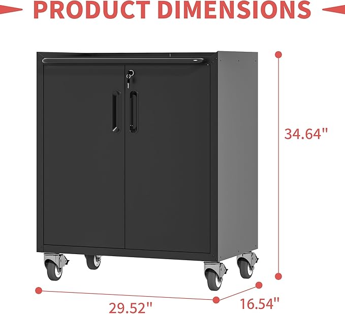 Metal Tool Storage Cabinet for Garage,Mobile Heavy Duty Garage Tool Chests & Cabinets with Lockable Doors,Black Rolling Tool Cabinets with Wheels,Assembly Required