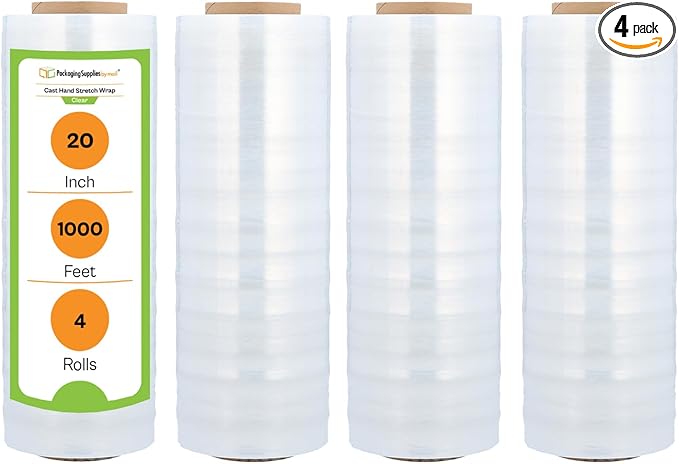 Stretch Film Wrap, Packing Shrink Wrap Roll, Clear, 20 Inch x 1000 Feet, 4 Pack