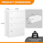 File Cabinet 4 Drawer, Lateral Filing Cabinet with Lock, Metal File Cabinets for Home Office, Office Cabinet for Hanging Files Letter/Legal/F4/A4, Assembly Required, White
