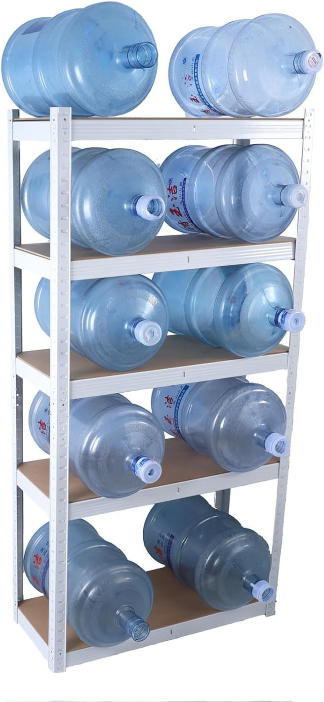 5-Tier Laminated White Metal Shelving Unit, Adjustable Heavy Duty Storage Rack for Garage, Pantry, Basement, Kitchen – 29" W x 12" D x 59" H – Multipurpose, Boltless Design