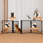 Full Metal Freestanding Dog Gate with Door, 24'' Height Foldable Pet Dog Fence for Indoor & Outdoor, 4 Panels Extra Wide Free Standing SmallDog Gates for Doorways,House,Stairs,Porch,Deck,Yard