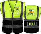 High Visibility Safety Reflective Vest with Pockets and Zipper Construction Hi Vis Work Vest(Neon Yellow/Black M)