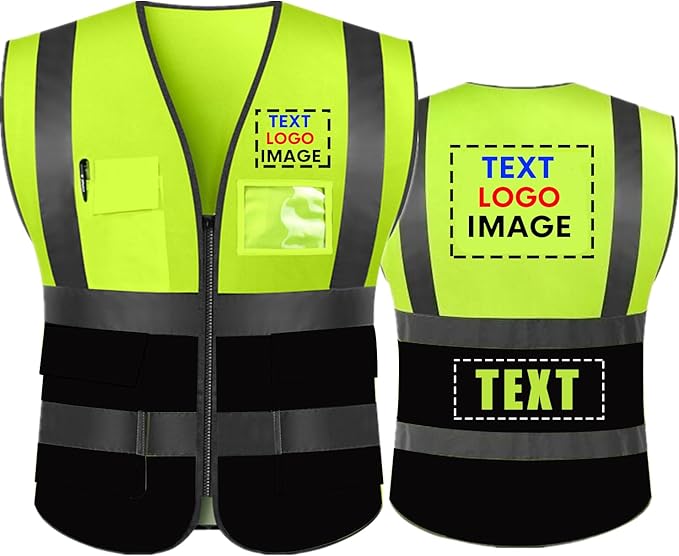 High Visibility Safety Reflective Vest with Pockets and Zipper Construction Hi Vis Work Vest(Neon Yellow/Black M)