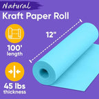 USA Made 12" x 1200" Light Blue Paper Roll, 45 lbs Thickness, American Quality Colored Kraft Paper for School, Bulletin Board Arts & Crafts - Non-Toxic, Odorless, Safe