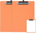 Orange Clipboard with Pen Holder, 2 Pack Plastic Clipboard with Low Profile Metal Clip, Hanging Clipboards Holds 8.5x11 Inch Papers, Standard A4 Letter Size Clip Board for Office & School