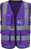 A-SAFETY Purple High Visibility Safety Vest with 4 Reflective Strips 7 Pockets,Small