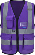 A-SAFETY Hi Reflective Safety Vest, Hi Vis Bright Neon Colors Safety Vest with 4 Reflective Strips 7 Pockets (4-5XL Purple)