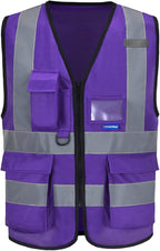 A-SAFETY Purple Reflective Safety Vest - Workwear with 7 Pockets, Hi Vis, Durable, 4 Lower Pockets