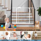 Extra Wide Baby Gates 71.5-76.3 Inch White Pressure Mounted Baby Gate Indoor Safety Gates Pressure Mounted Child Gate for Stairs Doorways Hallways