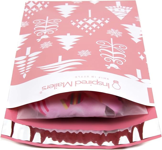 Inspired Mailers - Holiday Poly Mailers 6x9-100 Pack - Christmas Trees (Rose Gold) - Small Holiday Mailers - Cute Packaging Bags for Shipping - Christmas Poly Mailer 6x9