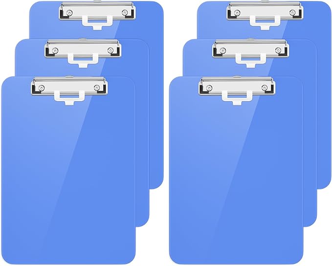 Hongri Plastic Clipboard with Pen Holder, Blue 8.5x11 Letter Size Clip Board for Classroom, Office, Students, Nurses and Women, Low Profile Clip, Size 12.5 x 9 in(Pack of 6)