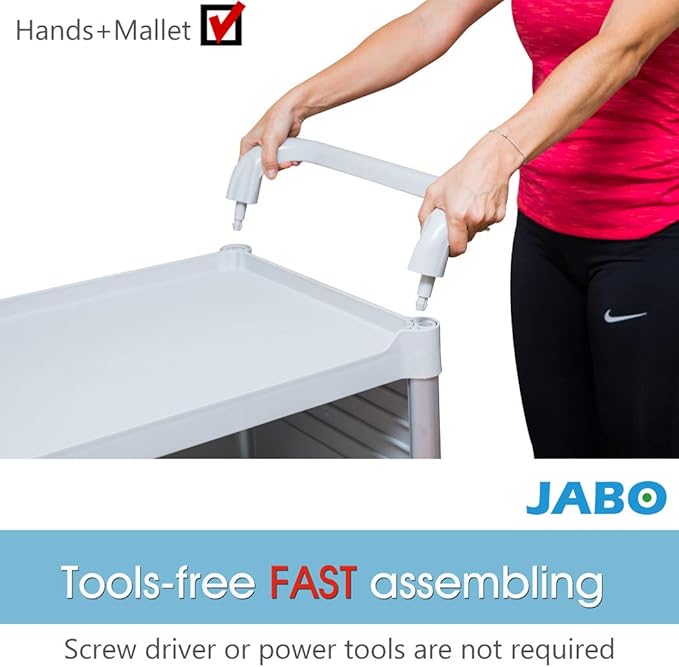 JaboEquip 3 Tier Heavy Duty Utility Cart, Lockable Medical Cart, 606 lbs Load for Lab, Hospital, Office, JB-3KD1, Black