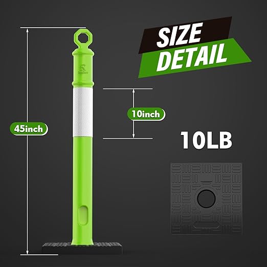 RoadHero 45 Inch Delineator Post with Base, Portable Lime Green Traffic Delineator Posts Cones with Reflective Collars for Parking Lots, Road Safety, Construction Events 3 Pack