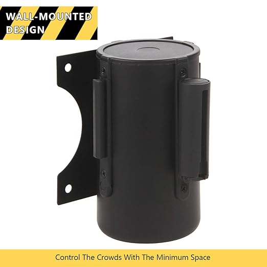 A-KARCK Wall Mount Retractable Belt 16 Foot 2 Packs, Crowd Control Wall Barrier with Steel Case Black and Yellow Belt Works in Any Weather Conditions