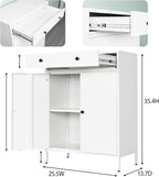 BESFUR Metal Storage Cabinet 35" H,Metal Cabinet with Drawer and Adjustable Shelf for Home Office, Garage,Classroom, Apartment, Warehouse, Utility Room White