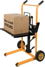 Manual Forklift Pallet Stakcer 43.3" Lift Height with Adjustable Forks and Fixed Legs Pallet Truck Dolly Stacker, 450 Lbs Capacity Hydraulic Material Lift for Supermarket, Warehouse, and Household