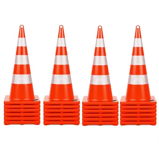 BATTIFE Traffic Safety Cones 36 Inch with Handheld, Orange Cones with Reflective Collar, Cones for Parking Lot, Sport & Driving Training, Road Safety, Construction Events (24 Cones)