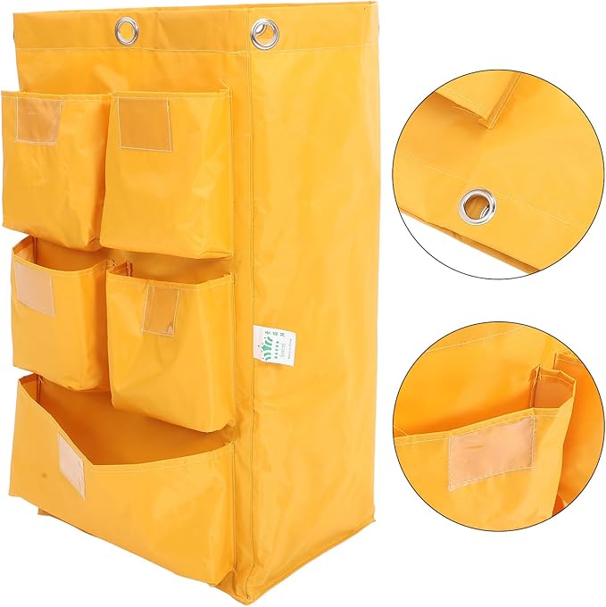 Waterproof Cleaning Trolley Bag with 5 Pockets Heavy-Duty Canvas Janitorial Storage Bag for Housekeeping Cart for Hotel and Commercial Use