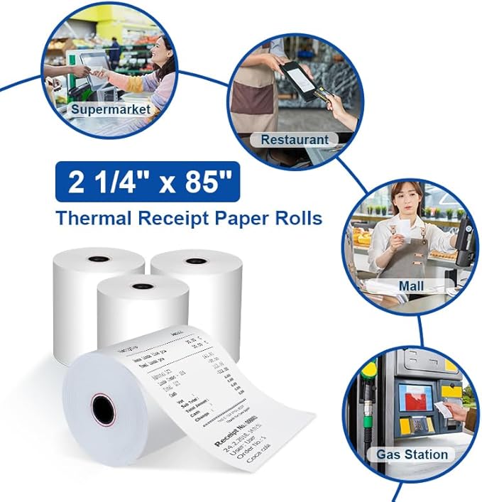 2 1/4" x 85' BPA-Free Thermal Receipt Paper Rolls 50 Rolls