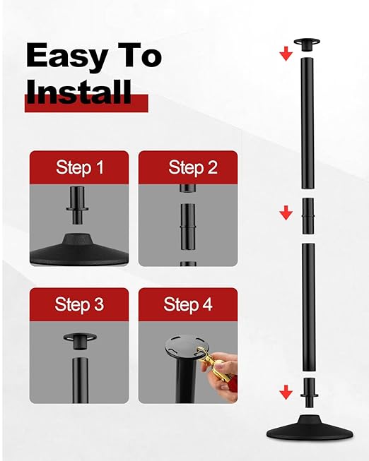 RoadHero Plastic Stanchion Post, Black Velvet Ropes and Poles with Weighted Base, Ropes Safety Barriers for Crowd Control, Party and Movie Theater, 4 PCS