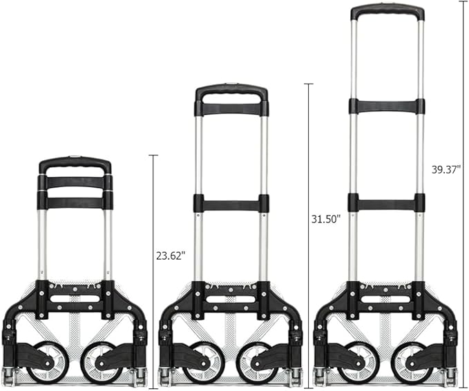 Folding Hand Truck Dolly, Aluminum Portable Foldable Dolly Cart, 200 lbs Capacity Collapsible Hand Cart with Wheels, Ideal for Shoping, Office, Travel, Moving, Black