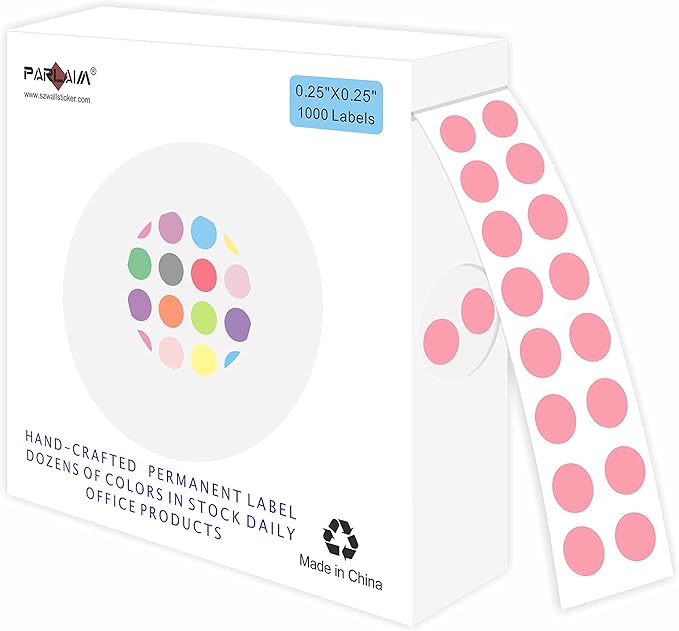 PARLAIM 1000 PCS Color Coding Labels Circle Dot Stickers,1/4 Inch Roll Colorful Coding Label Sticker for Office,Student Classroom (Pink)