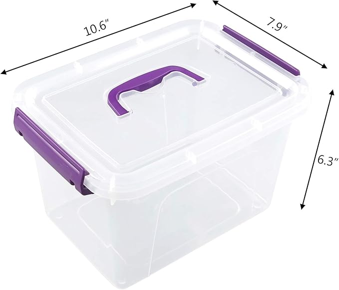 Sandmovie 6 Quart Clear Latching Box with Lid and Handles, Clear Plastic Storage Tote, 6 Packs