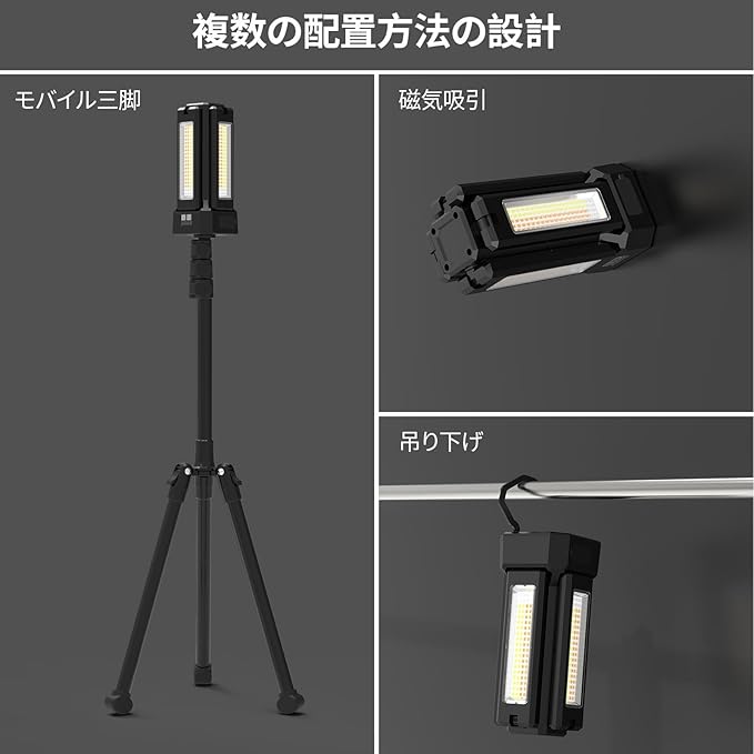 13200mAh Rechargeable Solar Work Light with Folding Stand Support and Portable Carrying Bag, 8000 Lumen Stepless Dimmable, 4 Lighting Modes, White/Warm/Warm White (Black(Remote))