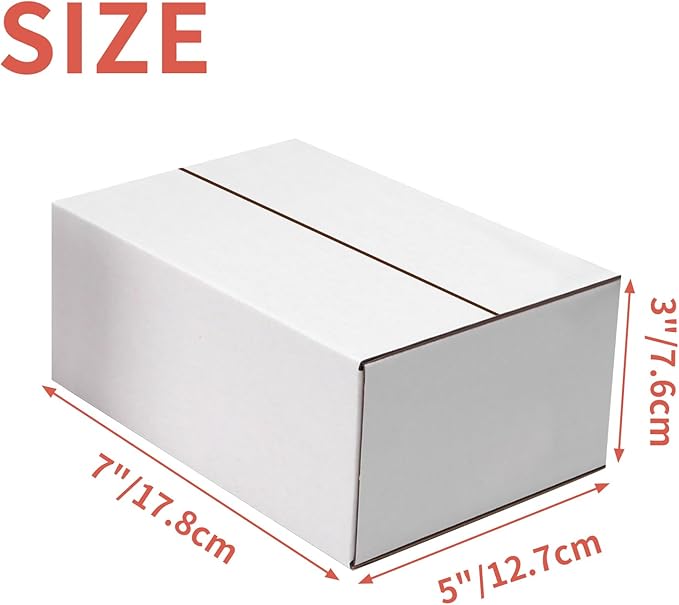 25 Pack Small Shipping Boxes 7x5x3 Inches, White Corrugated Cardboard Box for Shipping, Packing, Business, DIY