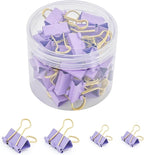 BAYTORY 40Pcs Purple Binder Clips, Binder Clips Assorted Sizes, Medium Small Binder Paper Clamps Combination, with Clear Storage Container, for School Teachers Office Supplies (Purple)