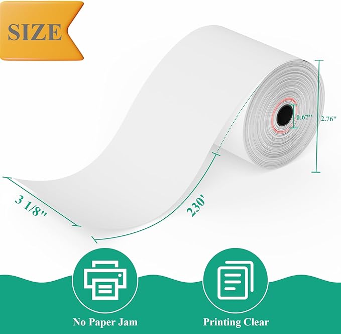 3 1/8" x 230' Thermal Paper Receipt Rolls, Premium Quality Thermal Printer Paper Compatible with Most POS Systems, Cash Registers，Credit Card Paper（10Rolls）