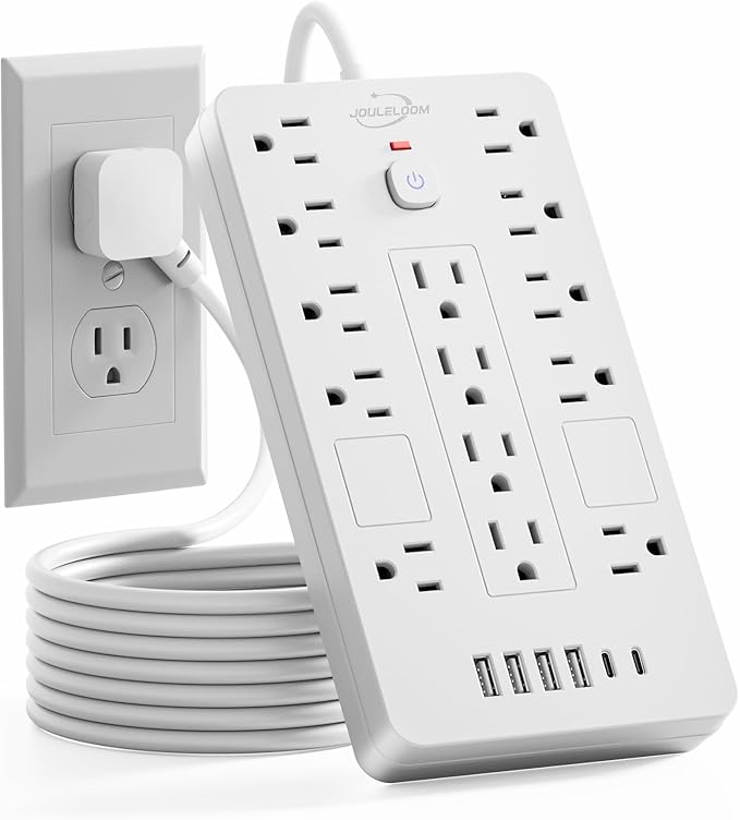 Surge Protector Power Strip-14 Outlets and 6 USB Ports, 6 Feet Flat Plug Extension Cord, 1850 Joules, White, ETL Listed for Home, Office, Dorm Room