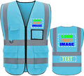High Visibility Safety Reflective Vest with Pockets and Zipper Construction Hi Vis Work Vest(Blue M)