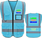 High Visibility Safety Reflective Vest with Pockets and Zipper Construction Hi Vis Work Vest(Blue M)