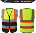 Reflective Mesh Safety Vest for Men Women with 5 Pockets and Zipper Front High Visibility Mesh Vest Hi Vis Construction Work Vest,Meets ANSI/ISEA Standards(EK175-Yellowblack-XL)