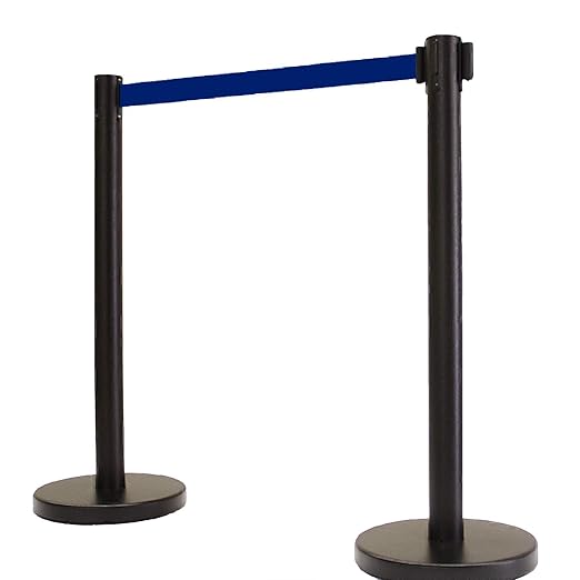 VIP Crowd Control Retractable Belt Stanchion Queue Safety Barrier Set,36" Ht, 78" Blue Belt + Sign Frame + Wall Bracket (6 Posts+SFrame+WBracket)