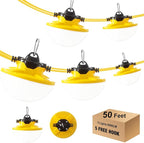 50FT Construction String Light 65W 8000Lm, 5000K Industrial Grade LED String Work Lights, IP65 Waterproof Temporary Lighting for Construction Sites, Renovation, Mine Cave, Job Site, Walkways