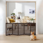 unipaws 36”H Free Standing Pet Gate for Dogs and Cats, Tall Wooden Dog Gates for Doorway, Stairs, Dog Room Divider, Foldable Pet Fence for The House, Expandable Barrier, Indoor Use, Espresso
